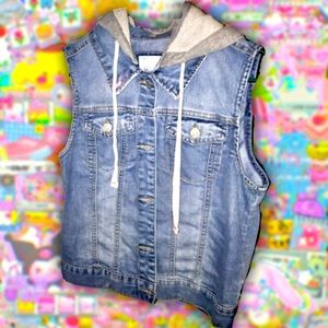 Light blue Mudd denim vest with detachable drawstring hood